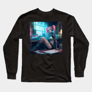 Cyberpunk Female Gamer Art Long Sleeve T-Shirt